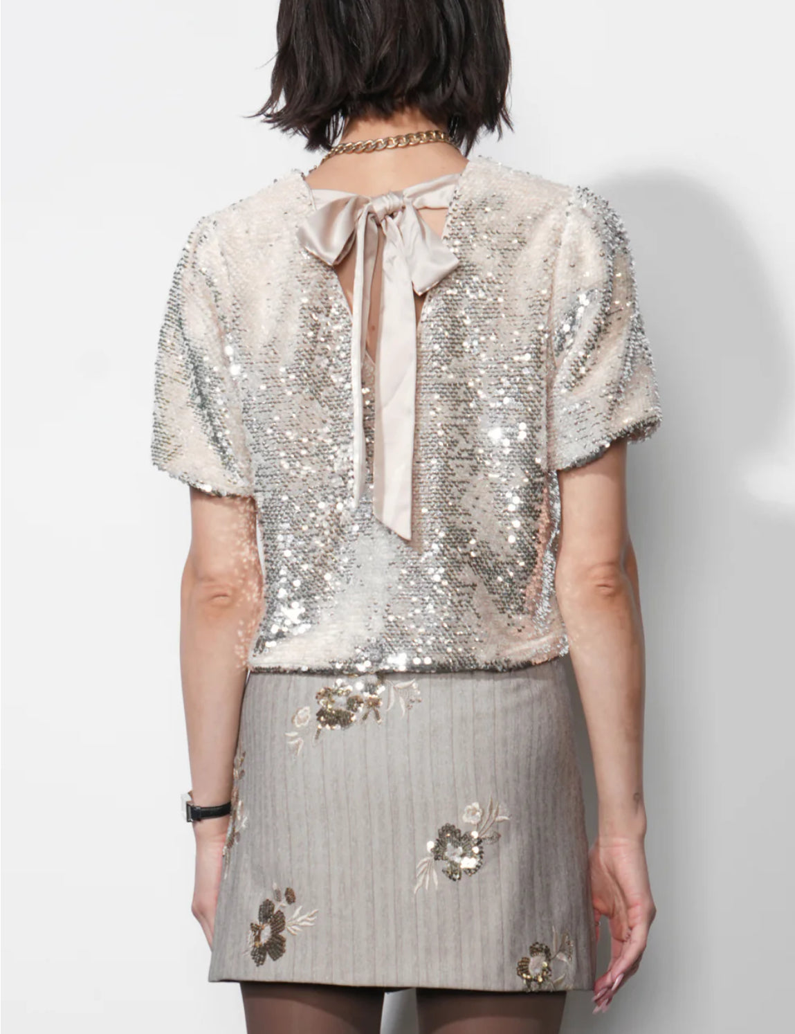 Greylin "Grace" Velvet Sequin Bubble Top-Cream