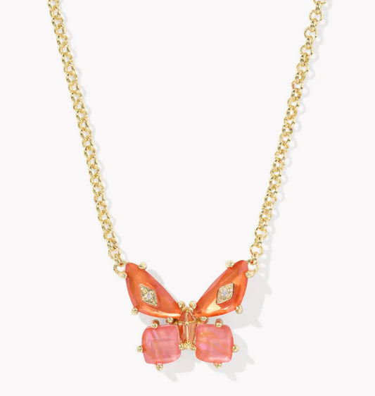 Kendra Scott Bianca Butterfly Pendant Necklace-Gold Orange Mix