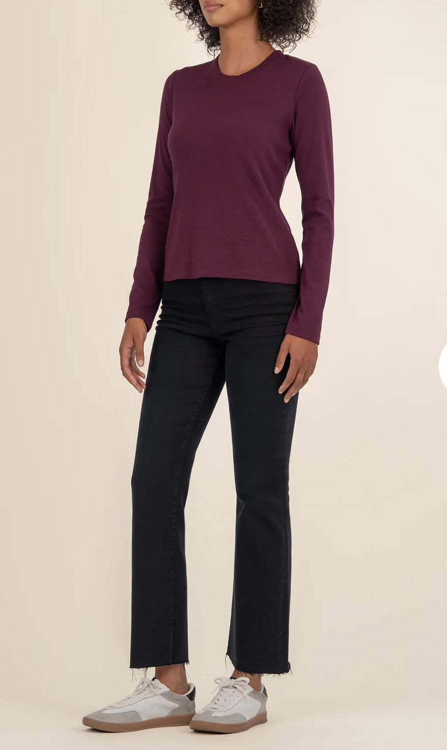 Kut from the Kloth "Noelie" Scoop Neck Long Sleeve Top-Berry