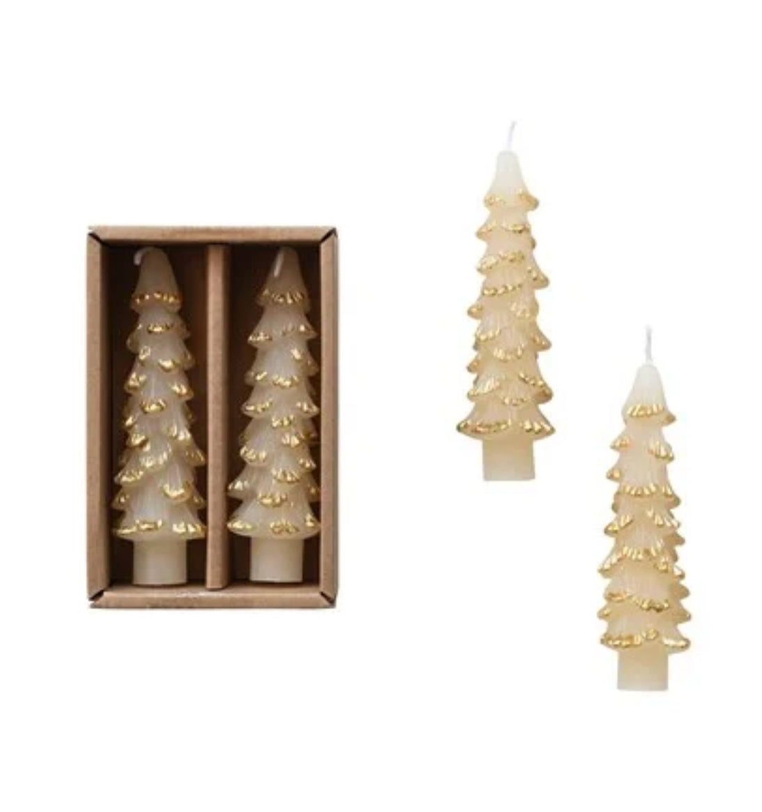 Unscented Tree Shaped Taper Candles- 4.75" (Set of 2)-Eggnog