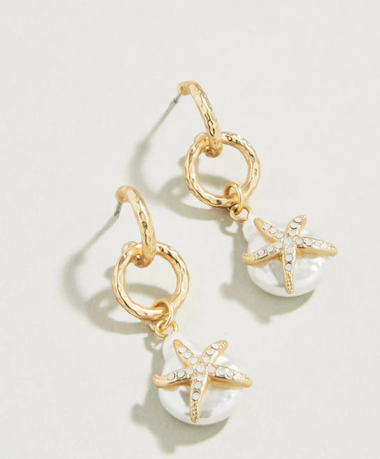 Spartina 449 Starfish Groupie Earrings-Pearl/Gold