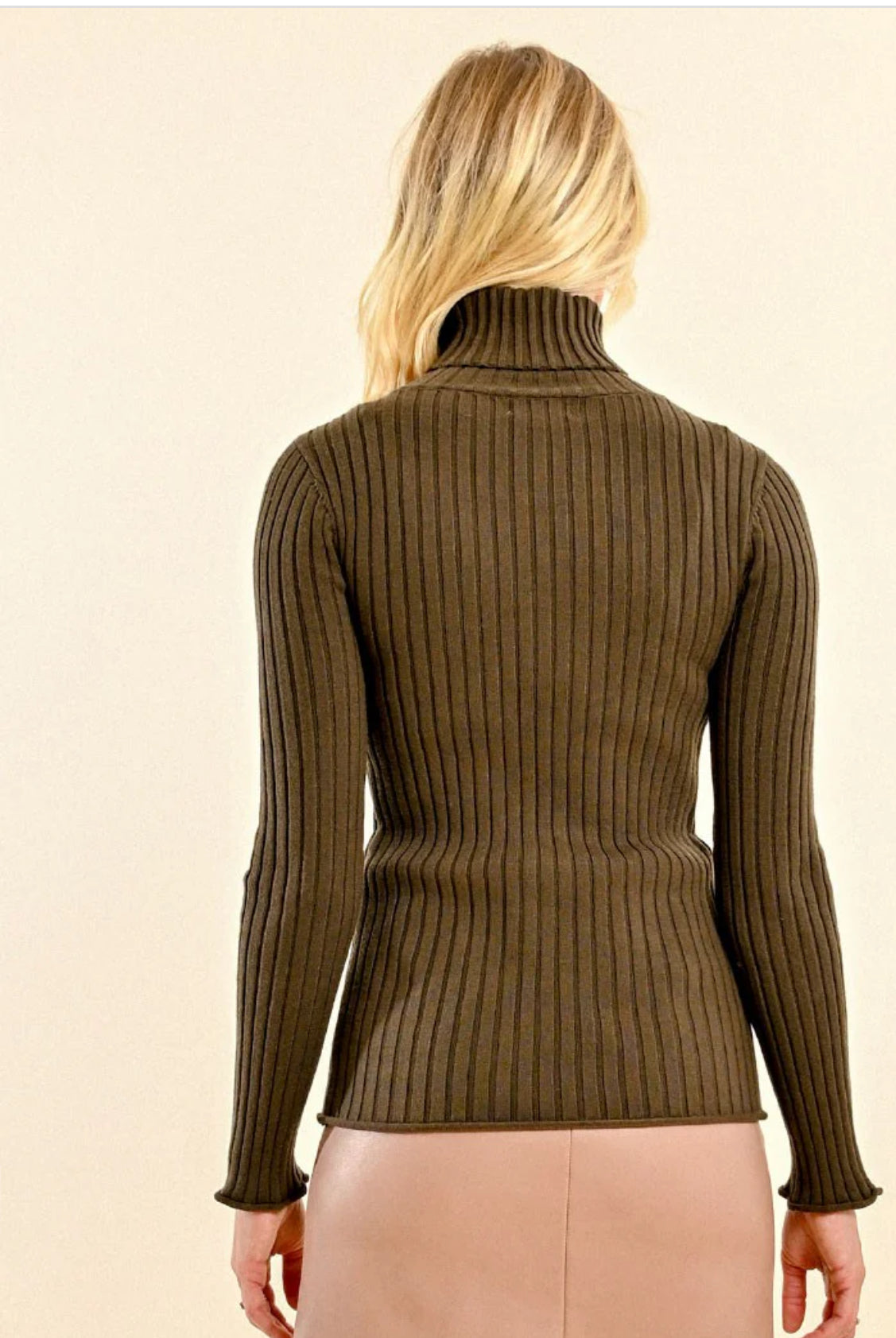 Molly Bracken Ribbed Turtleneck-Khaki Green