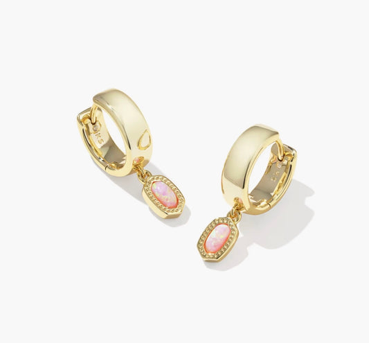 Kendra Scott Mini Ellie Wide Huggie-Gold/Light Pink Lab Opal