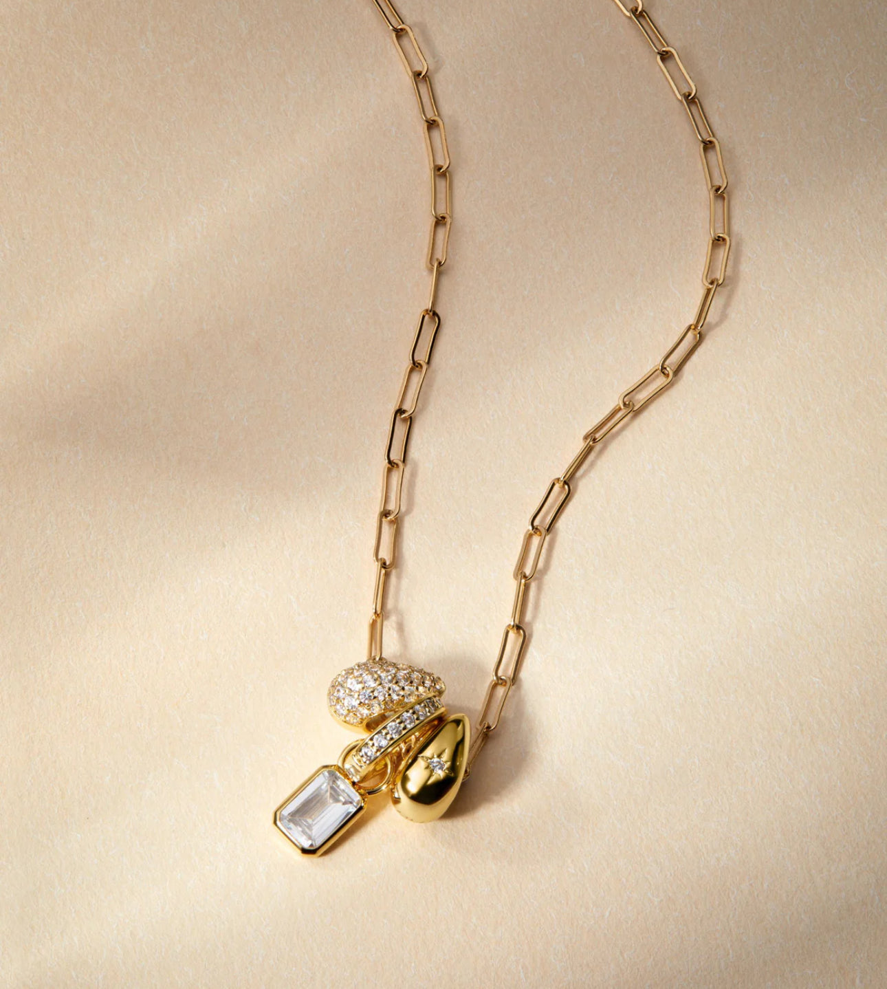 LeMel “Lucy” Bezel Charm Necklace-Gold