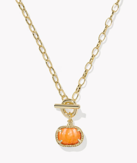 Kendra Scott Pumpkin Link Chain Necklace-Gold Orange MOP