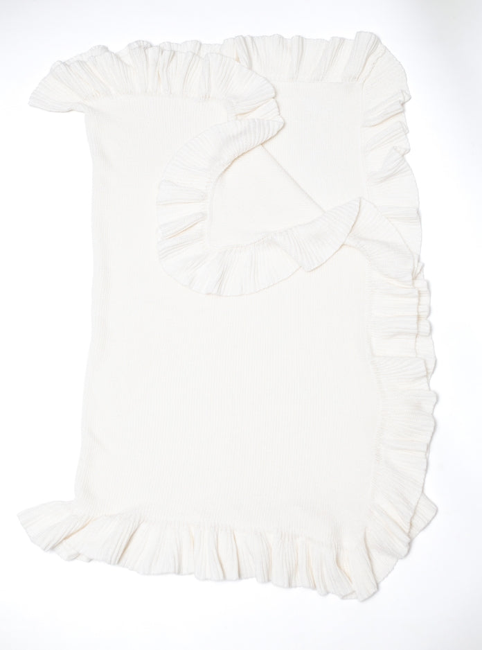Bei Bei Ruffle Knit Blanket-White Cloud