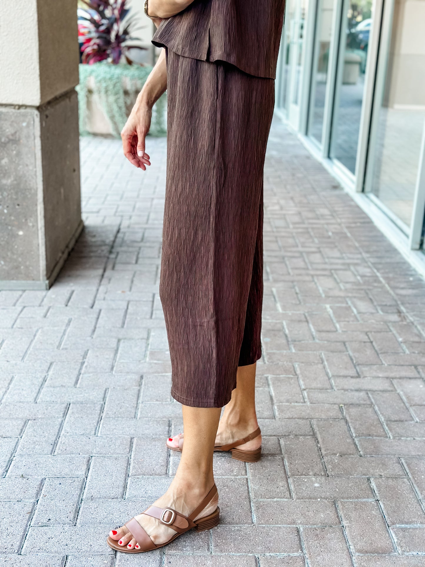 KLd "Marnie" Textured Crop Wide Leg Pant-Brown