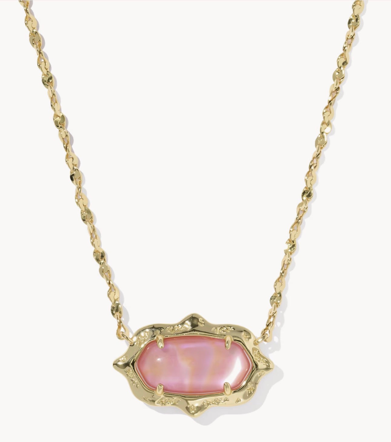 Kendra Scott Elisa Scallop Frame Short Pendant Necklace-Gold Light Pink Iridescent Abalone