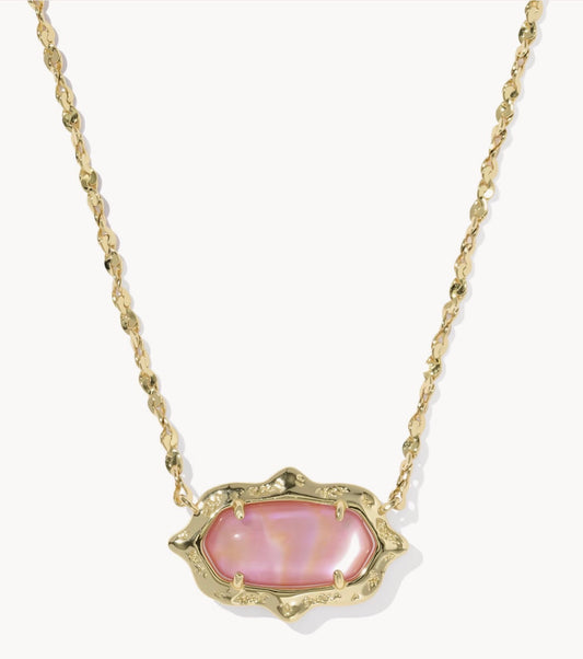 Kendra Scott Elisa Scallop Frame Short Pendant Necklace-Gold Light Pink Iridescent Abalone