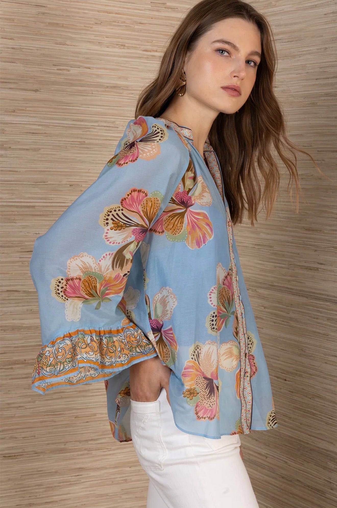 Hale Bob "Aura" L/S Voile Blouse-Blue