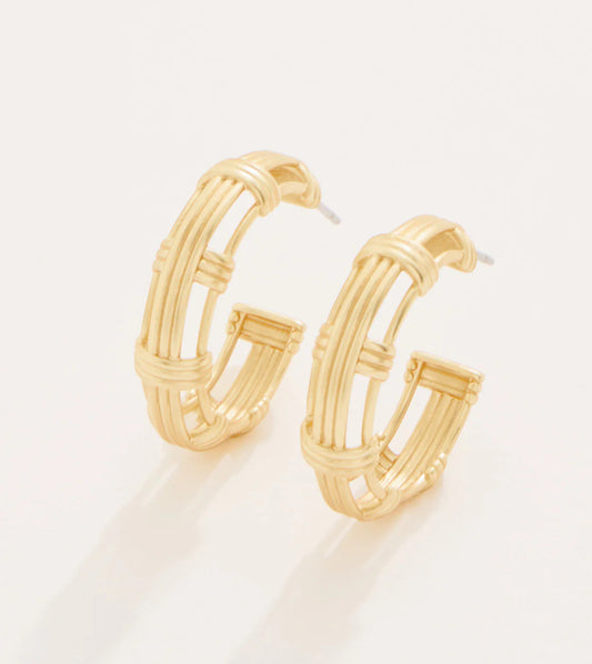 Spartina 449 Basket Weave Hoop Earrings-Gold