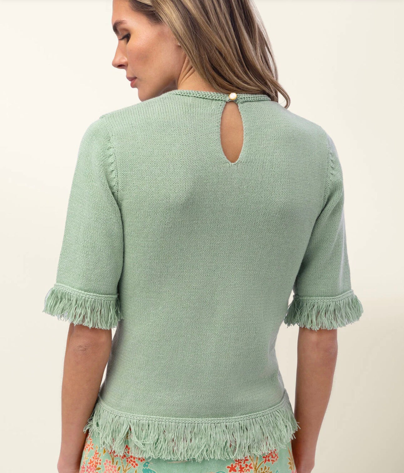 Spartina 449 "Sofia" Fringe Sweater-Mint Sorbet