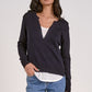 Elan V-Neck Layered Sweater-Navy/White