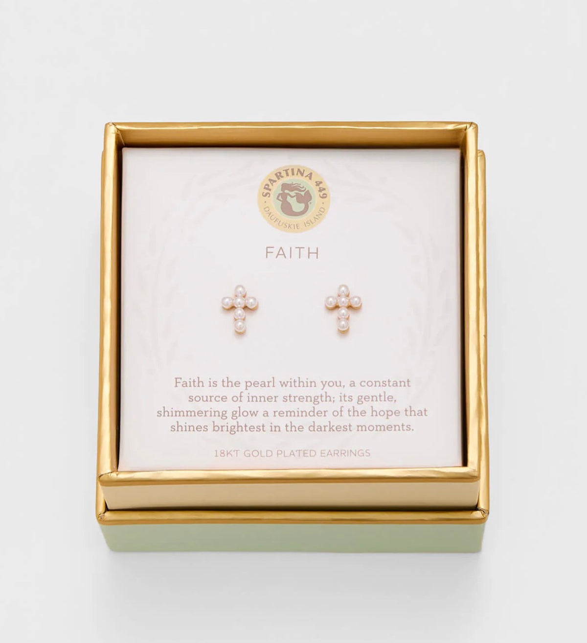 Spartina 449 Sea La Vie Stud Earrings-Faith/Pearl Cross-Gold