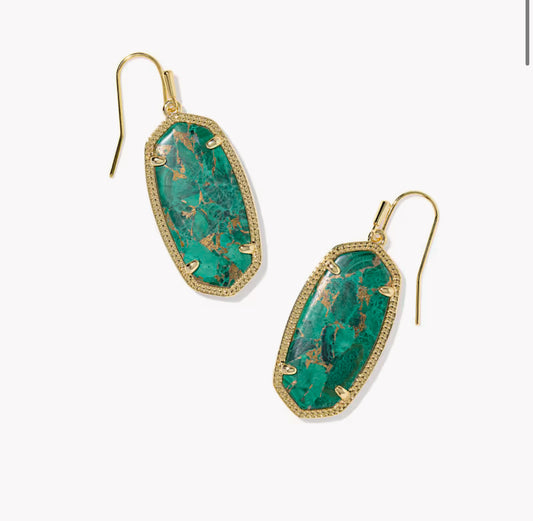 Kendra Scott Elle Drop Earring-Gold Bronze Veined Malachite