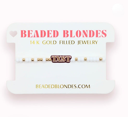Beaded Blondes "TXST" Logo Bracelet-Standard 6.75"