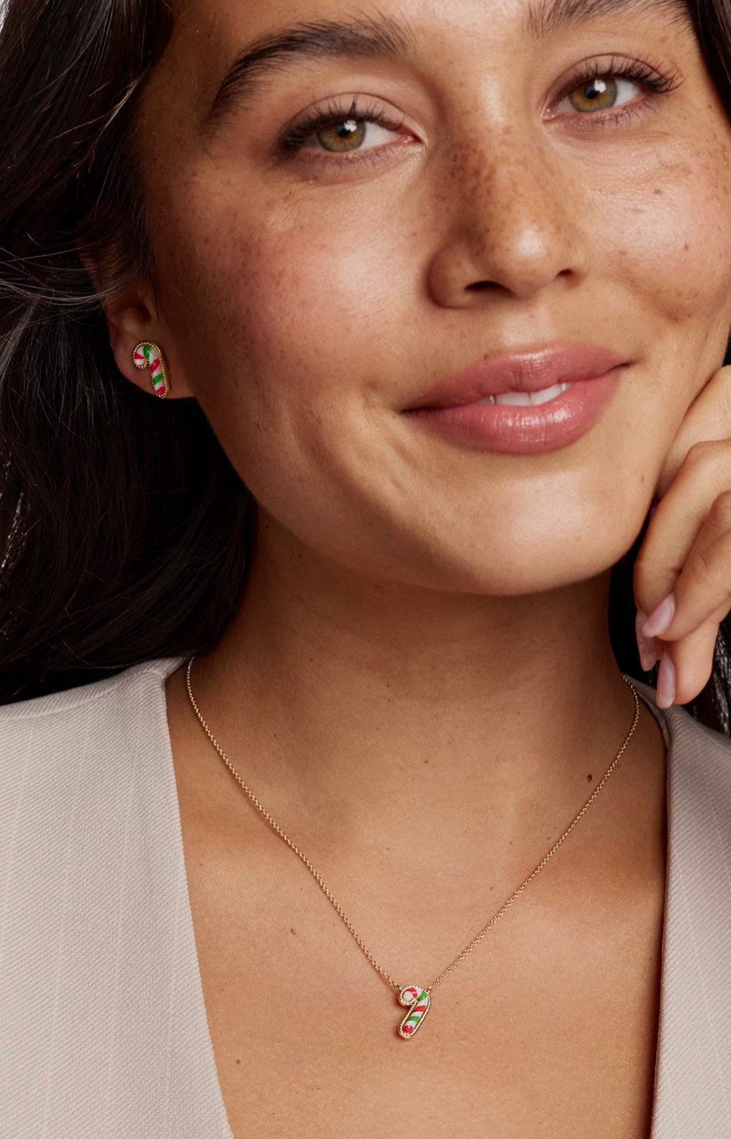 Kendra Scott Candy Cane Pendant Necklace-Gold Red Green Mix