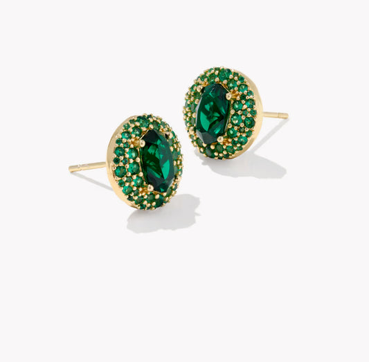 Kendra Scott Bella Stud Earring-Gold Dark Green Crystal