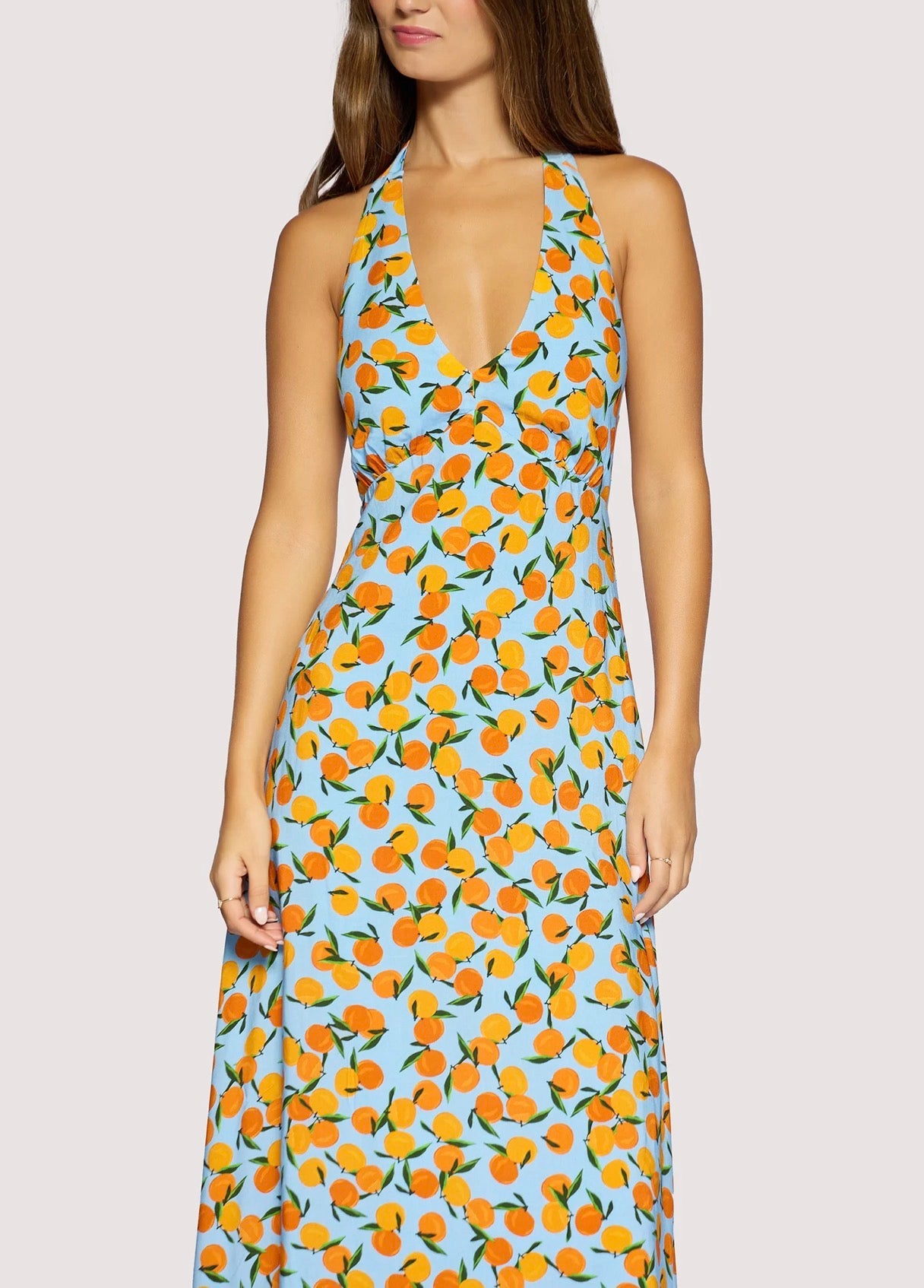 Lost + Wander "Citrus Soiree" Midi Dress-Blue/Orange