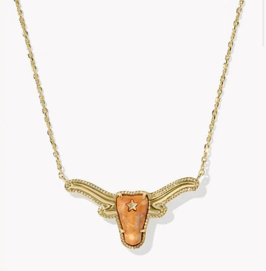 Kendra Scott Longhorn Short Pendant Necklace-Gold/Orange Magnesite