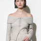 Greylin "Hazel" Off-Shoulder Zip Up Knit Top- Warm Grey