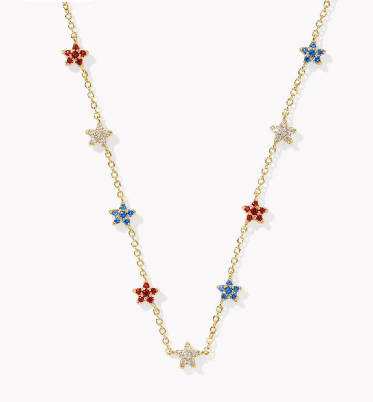 Kendra Scott Sierra Star Crystal Strand Necklace-Gold Red White Blue Mix