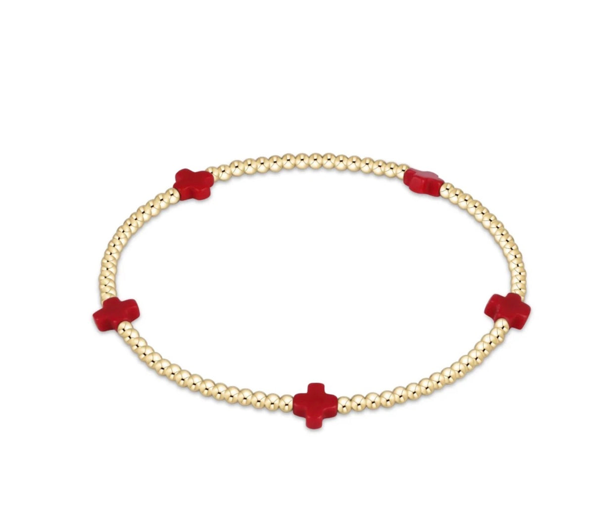 Enewton EGIRL "Signature Cross" Small Gold Pattern 2mm Bead Bracelet-Red