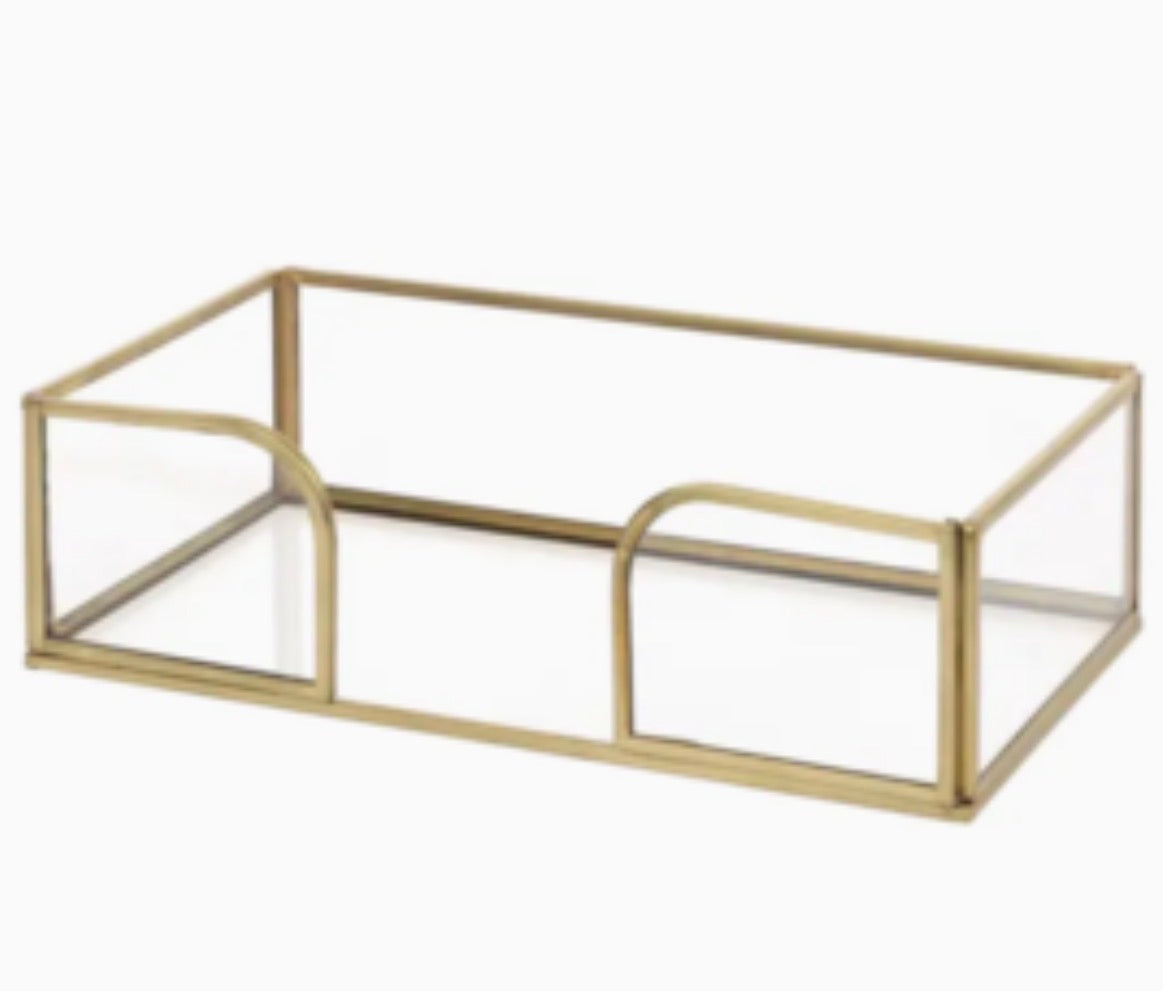 Gold Edge Glass Guest Napkin Caddy-Rectangle