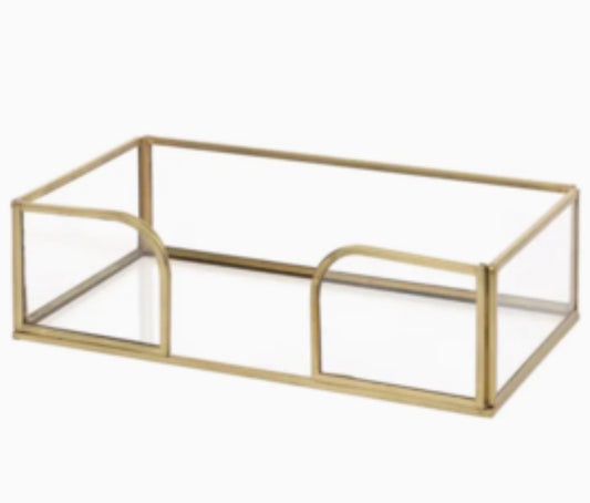 Gold Edge Glass Guest Napkin Caddy-Rectangle