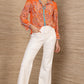 Hale Bob “Quill” L/S Button Up Silk Top-Orange