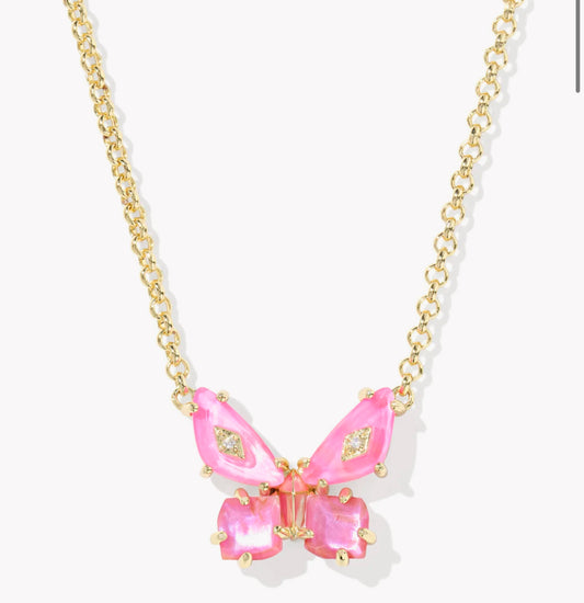 Kendra Scott Bianca Butterfly Pendant Necklace-Gold Pink Mix