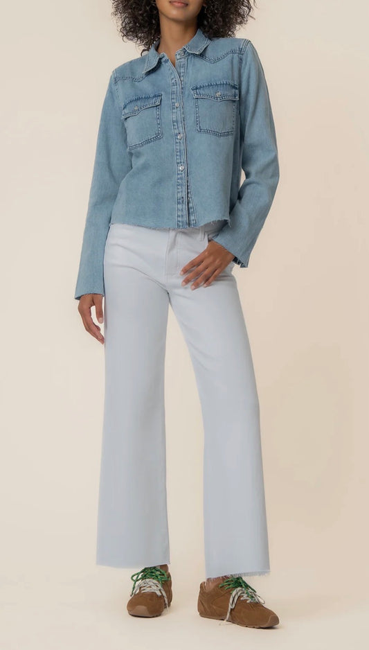 Kut from the Kloth "Posey" L/S Shirt with Frayed Hem