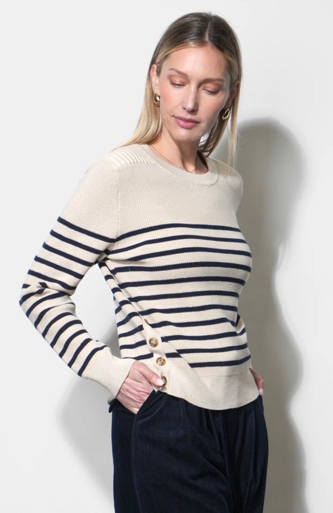 Greylin “Libby” Stripe Sweater- Almond
