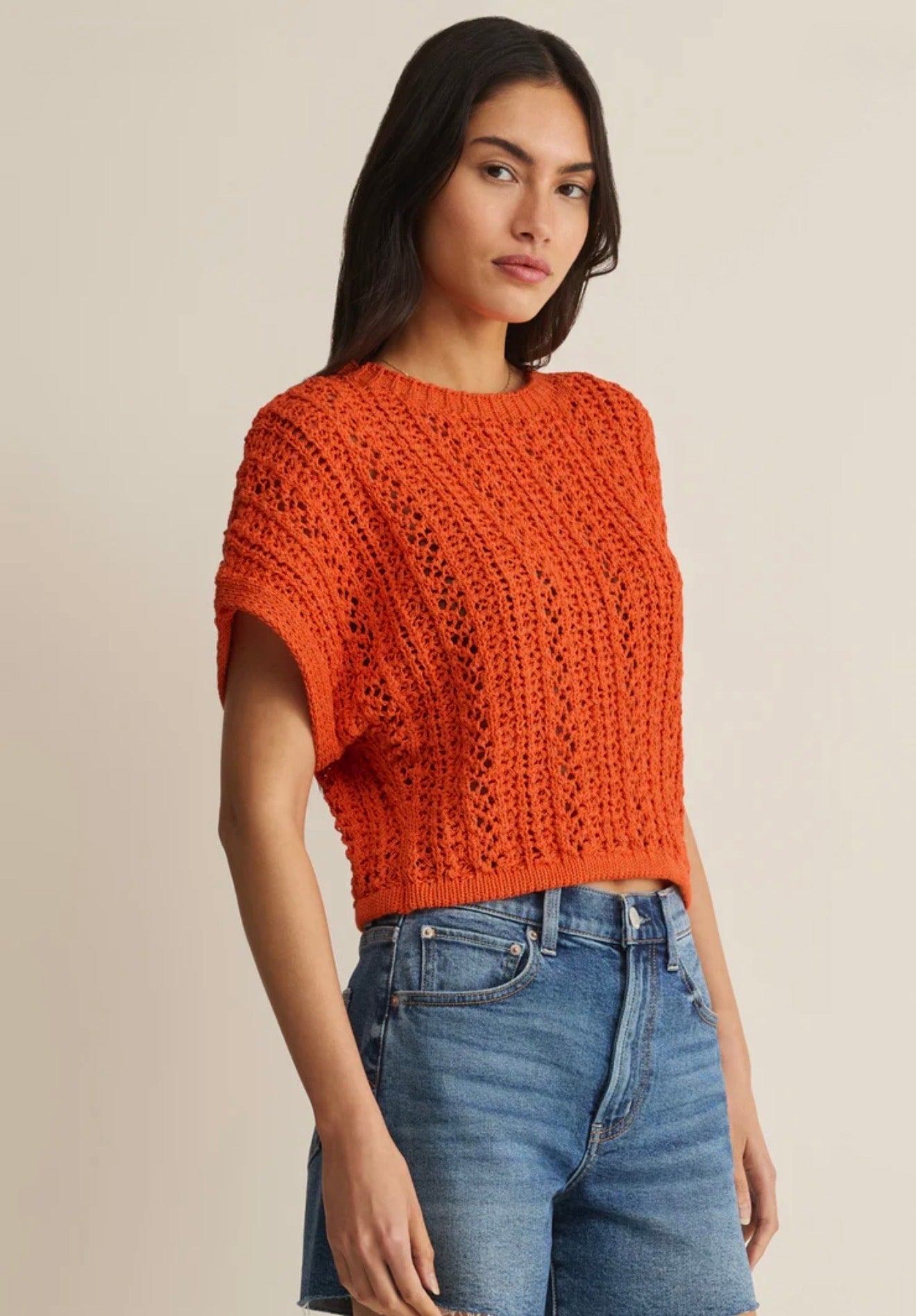 Z Supply Ballast Cropped Crochet Top-Tiger Lily