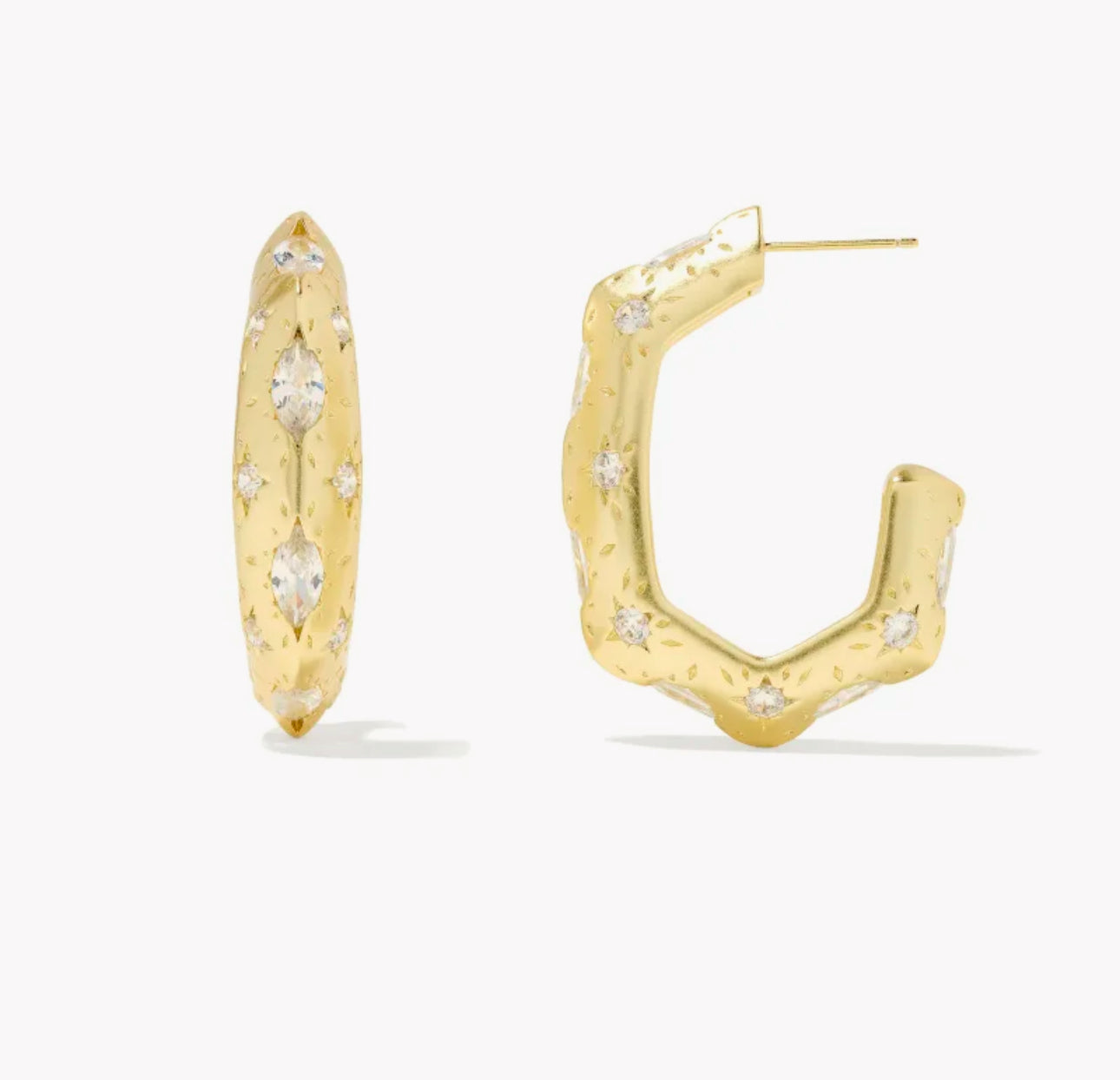 Kendra Scott Holland Hoop Earrings - Gold White Crystal