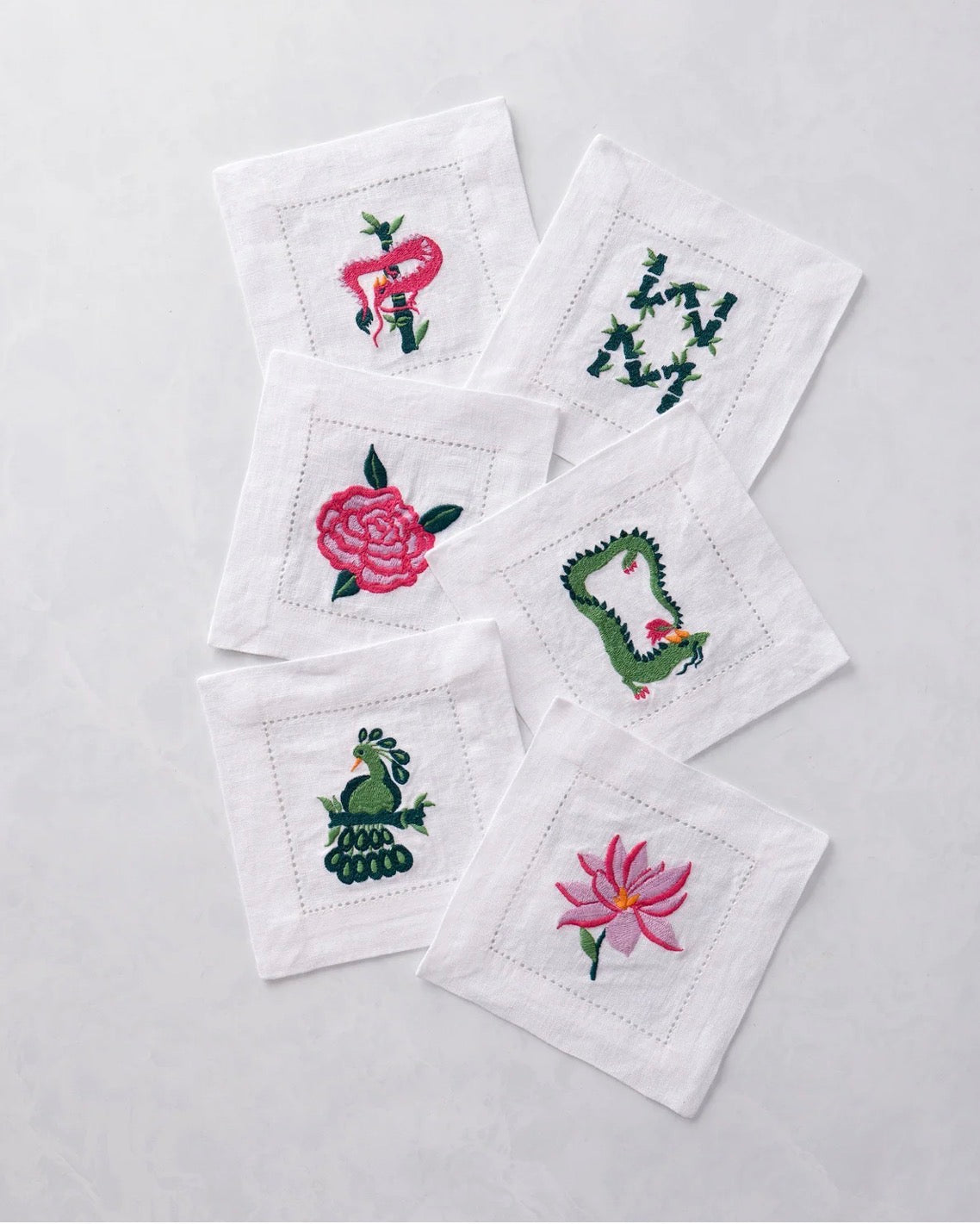 Printfresh Linen Cocktail Napkins- Mahjong Menagerie