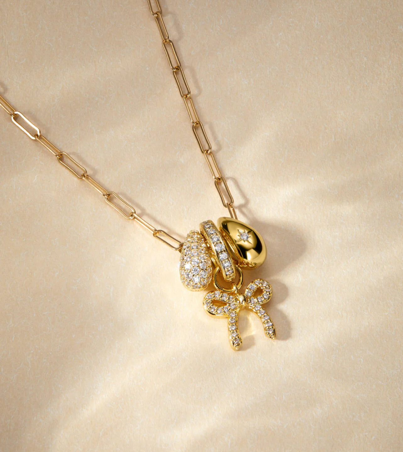LeMel “Lucy” Bow Charm Necklace-Gold