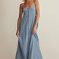 Z Supply Angel Eyes Chambray Twill Midi Dress-Lake Blue