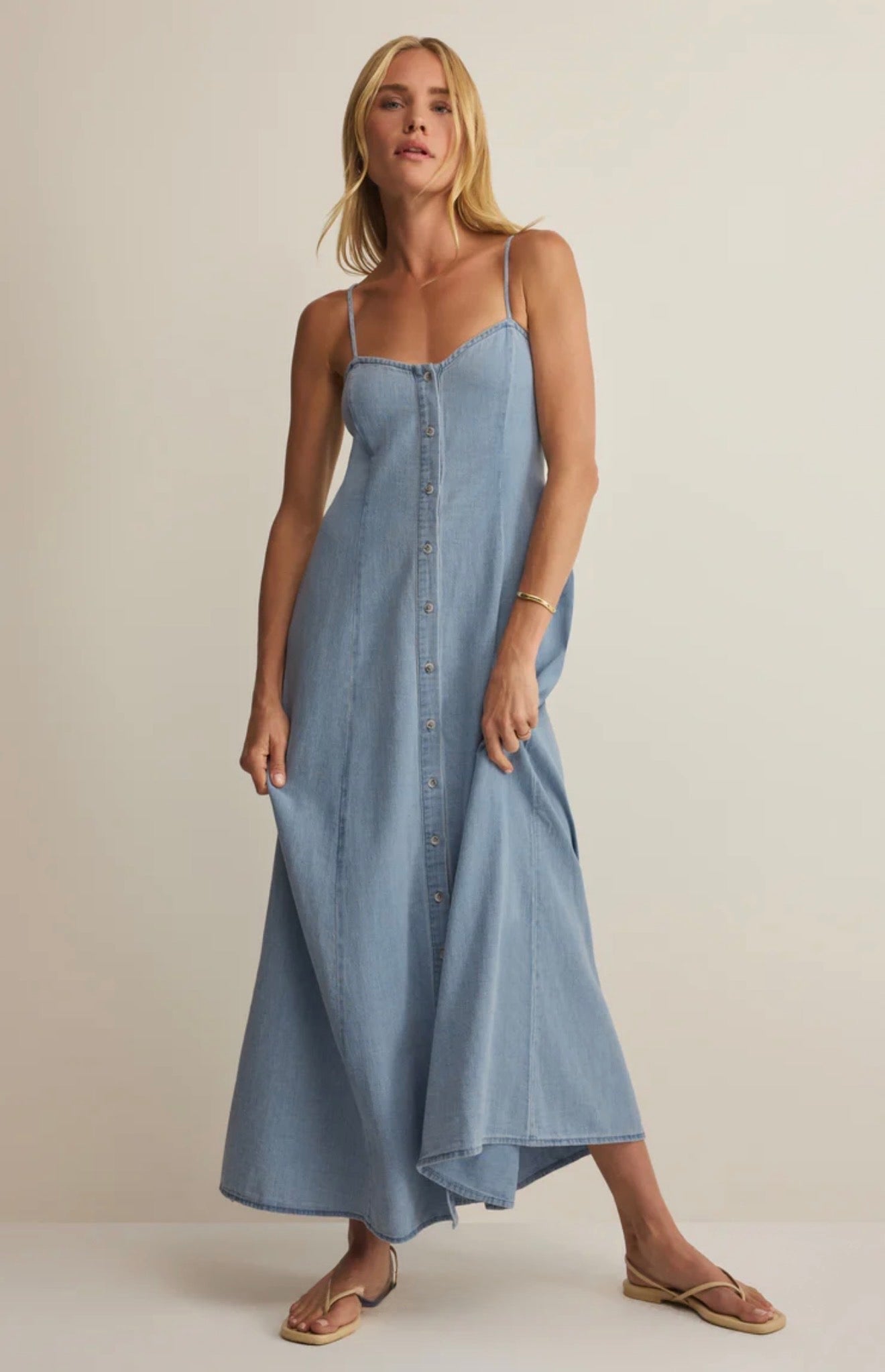 Z Supply Angel Eyes Chambray Twill Midi Dress-Lake Blue