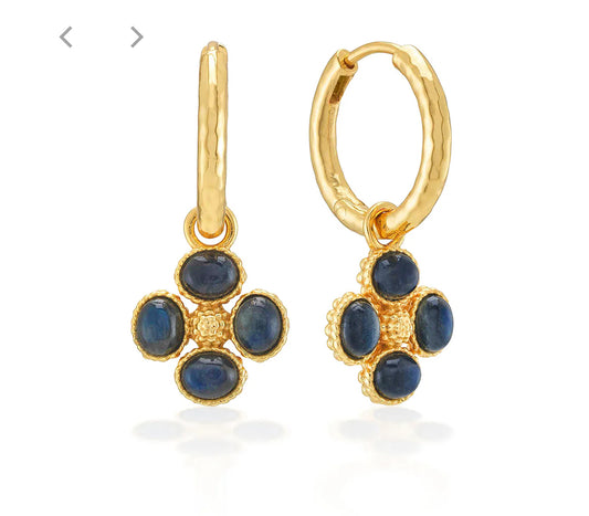 Capucine de Wulf “Berry Clover” Hoop Earrings w/Double-sided Charm-Gold/Blue Labradorite