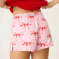 PJ Salvage "Ribbons & Bows" Flannel PJ Shorts -Candy Pink