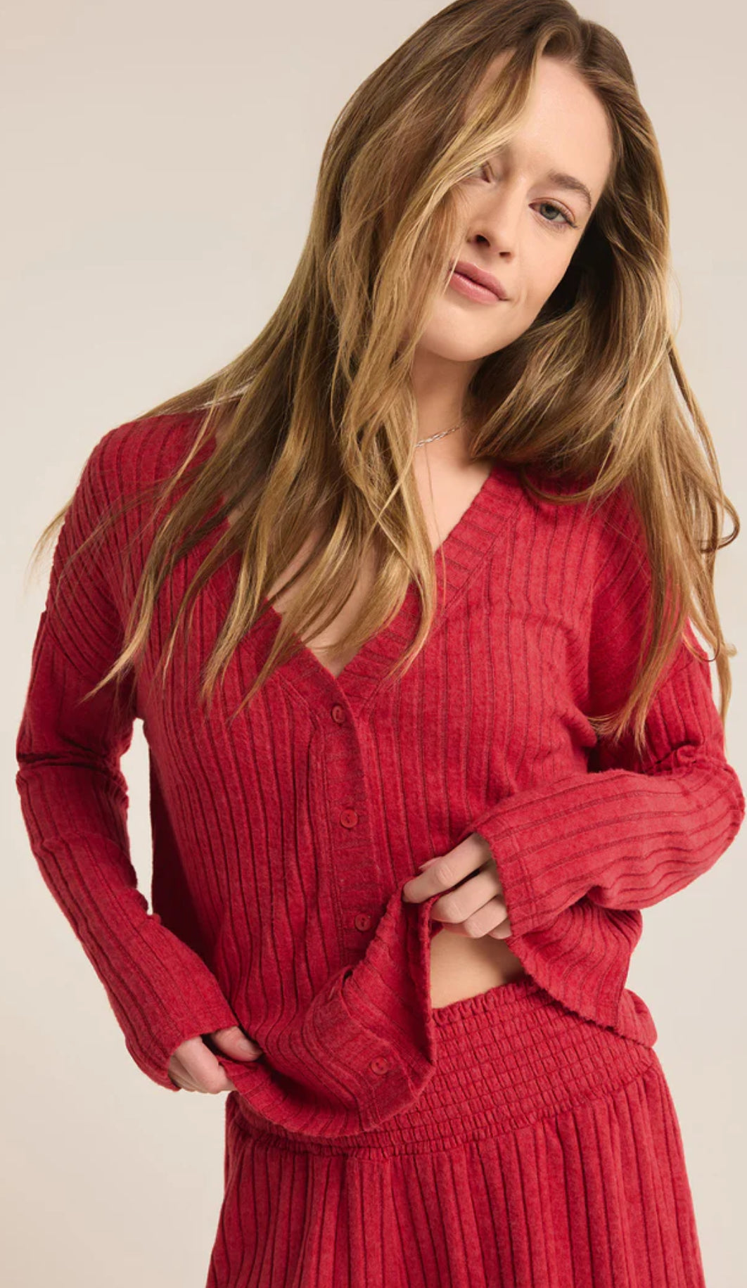 Z Supply Mara L/S Knit Cardigan- Haute Red