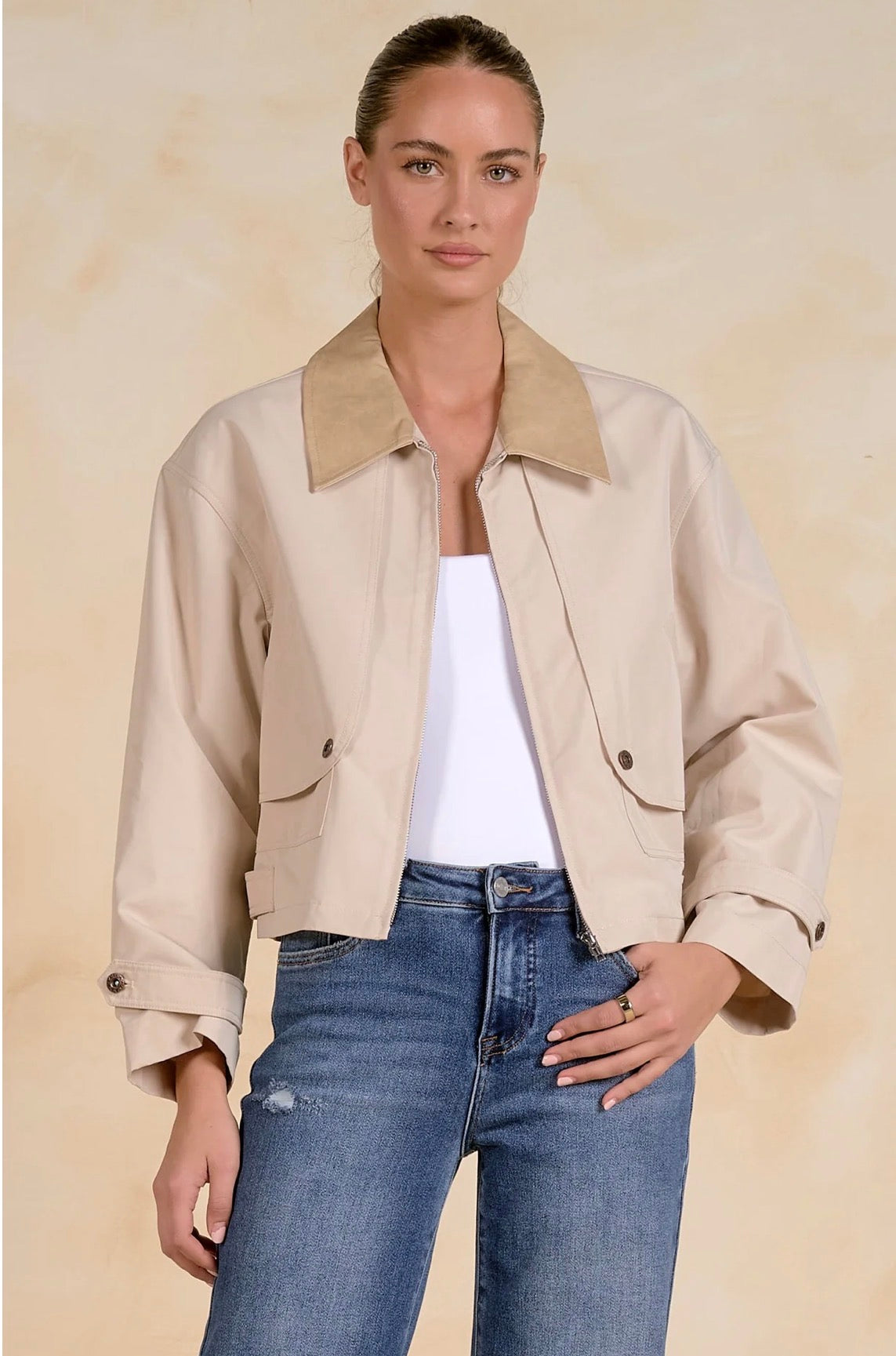 Elan “Gemma” Short Trench Jacket-Natural