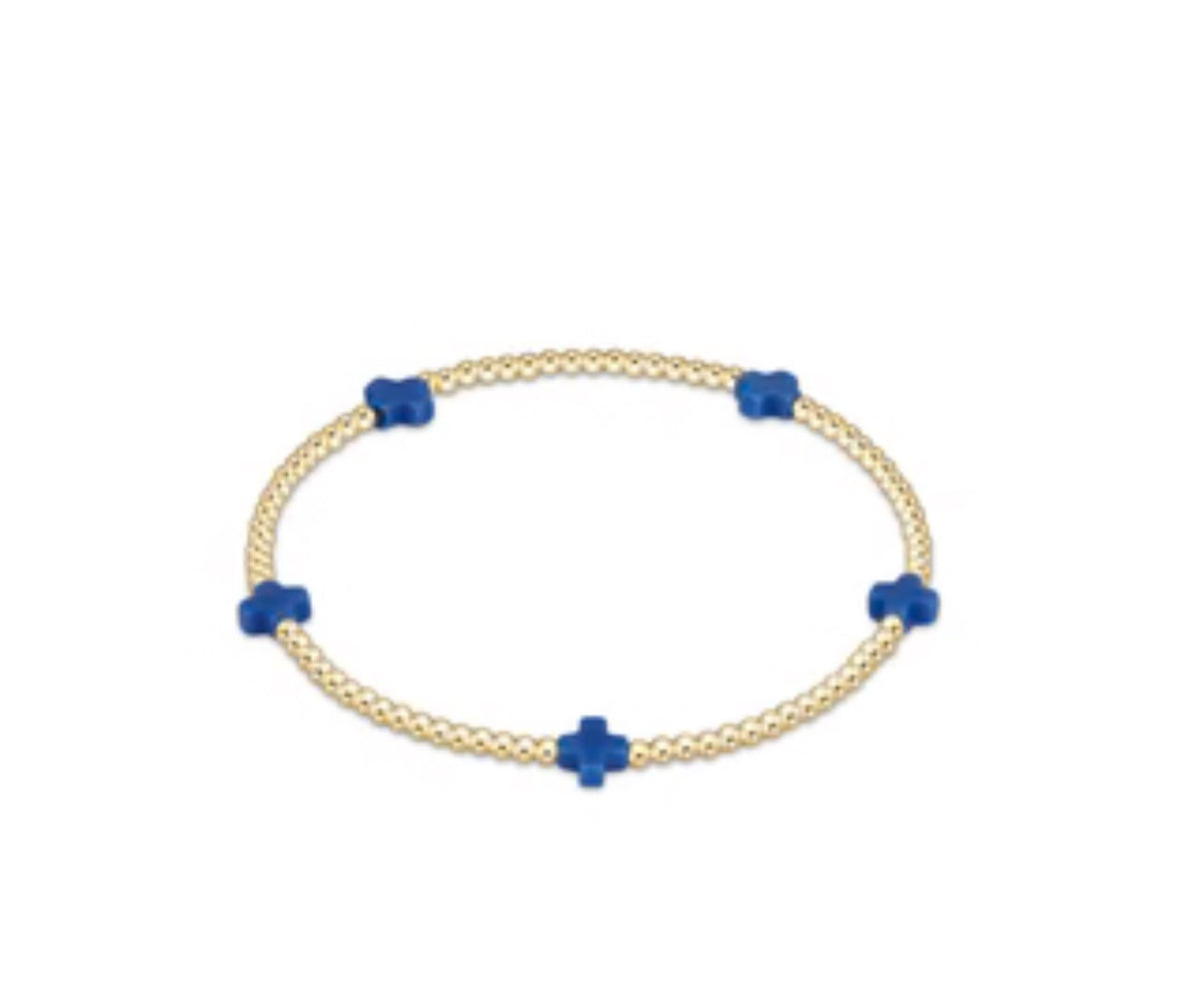 Enewton EGIRL "Signature Cross" Small Gold Pattern 2mm Bead Bracelet-Cobalt