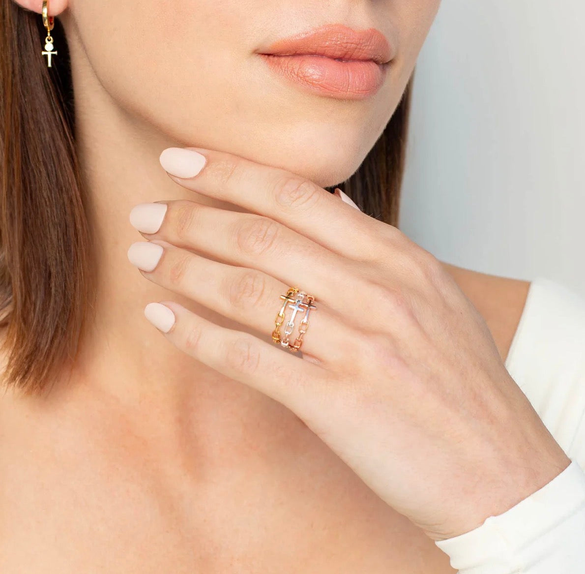 Rizen Chain Breaker Cross Ring-Silver