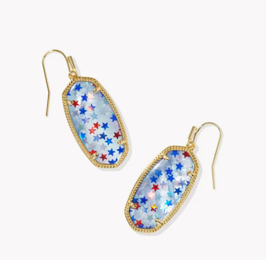 Kendra Scott Elle Earring-Gold Red White Blue Star Illusion