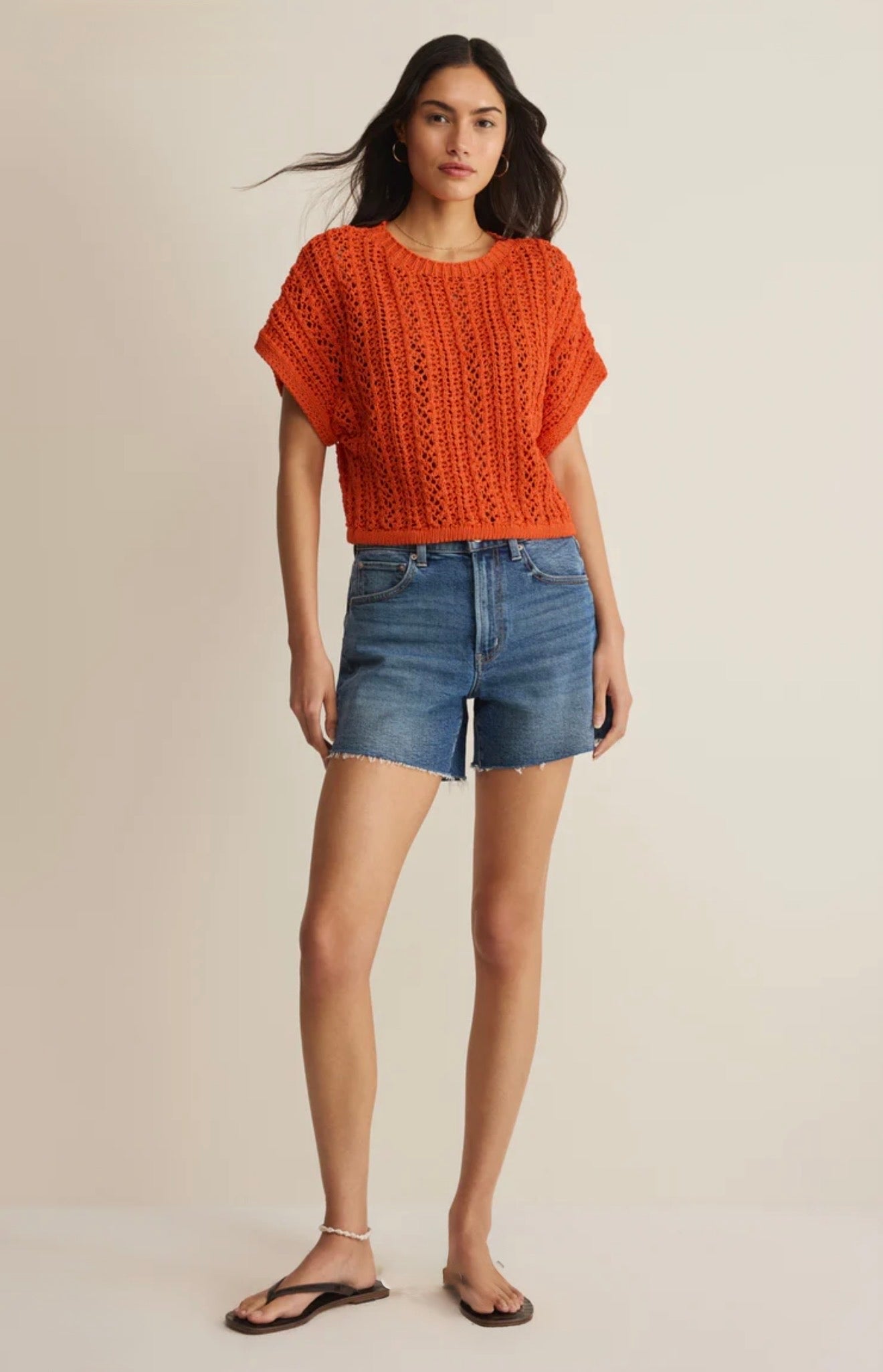 Z Supply Ballast Cropped Crochet Top-Tiger Lily