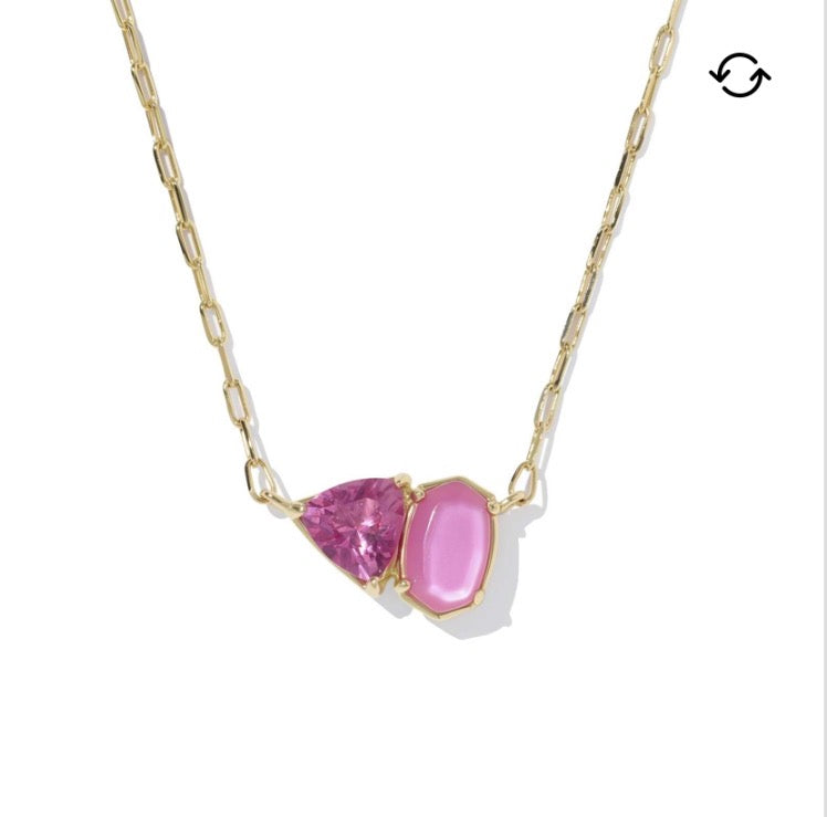 Kendra Scott Tatum Short Pendant Necklace-Gold Azalea Pink Mix