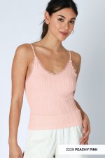 Niki Biki Lace Trim Texture Cami-Peachy Pink