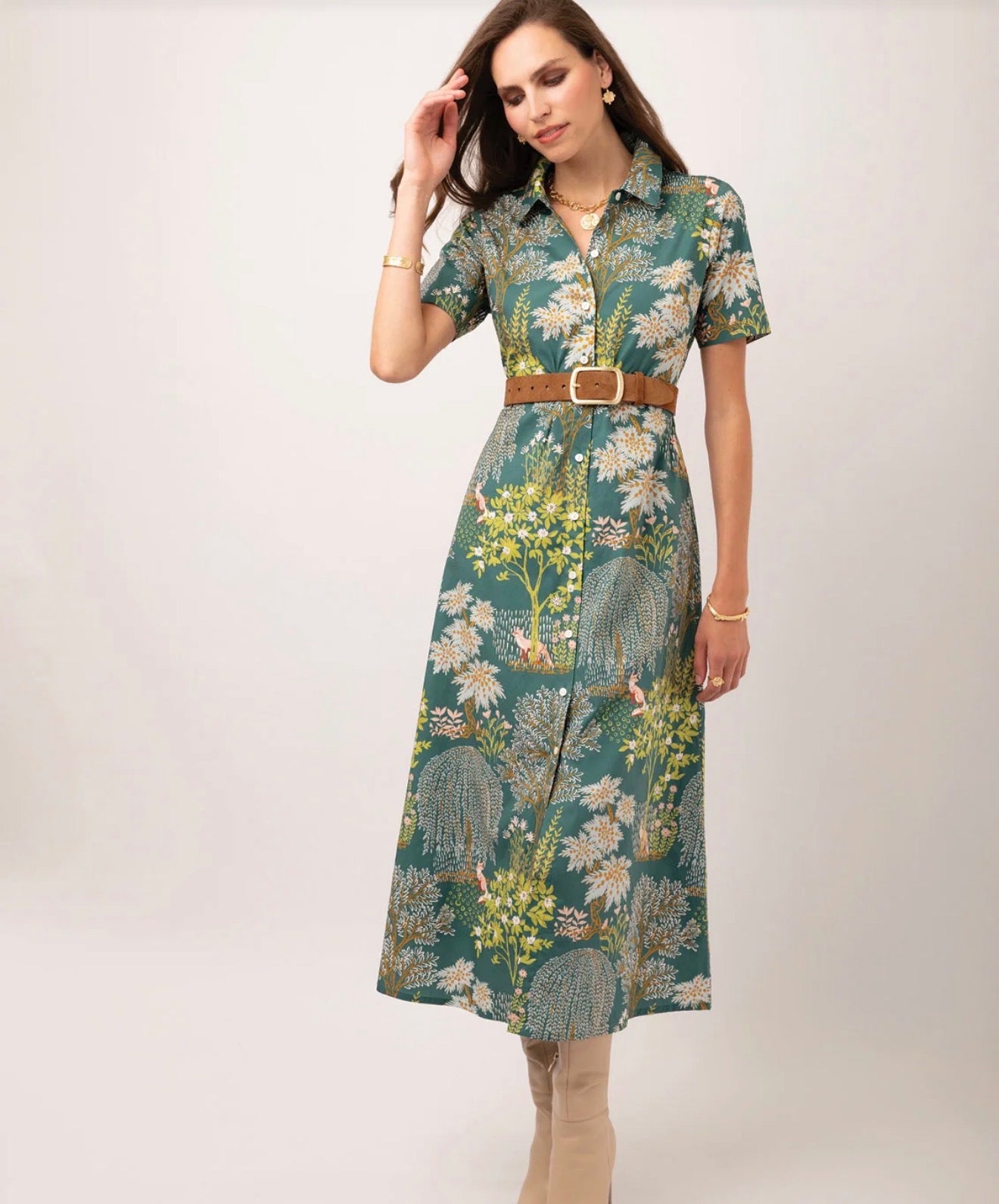 Spartina 449 “Kristen” Midi Dress - Heritage Landscape Evergreen